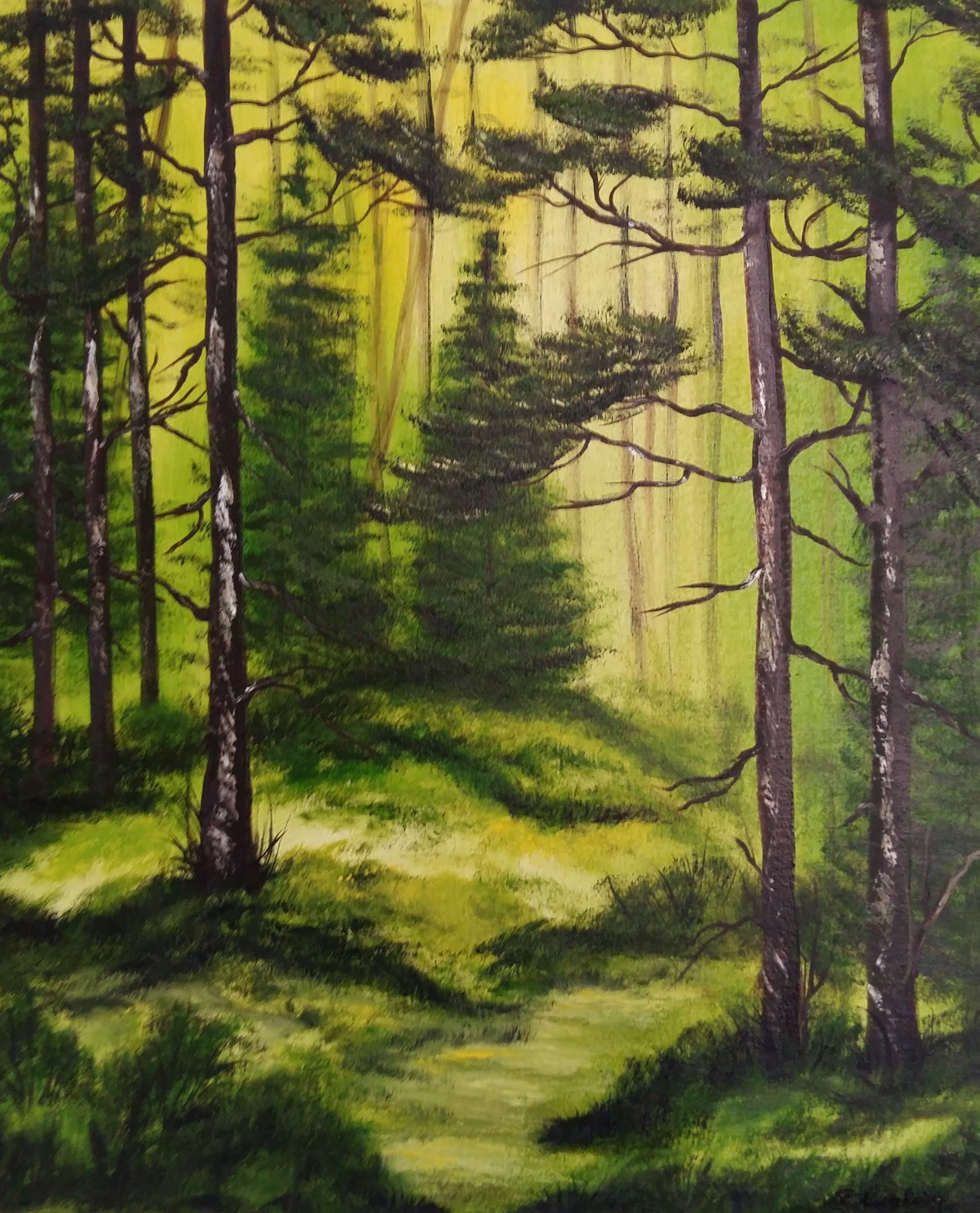 64 Wald (grün) 50x60 cm Öl auf Leinwand mit Rahmen