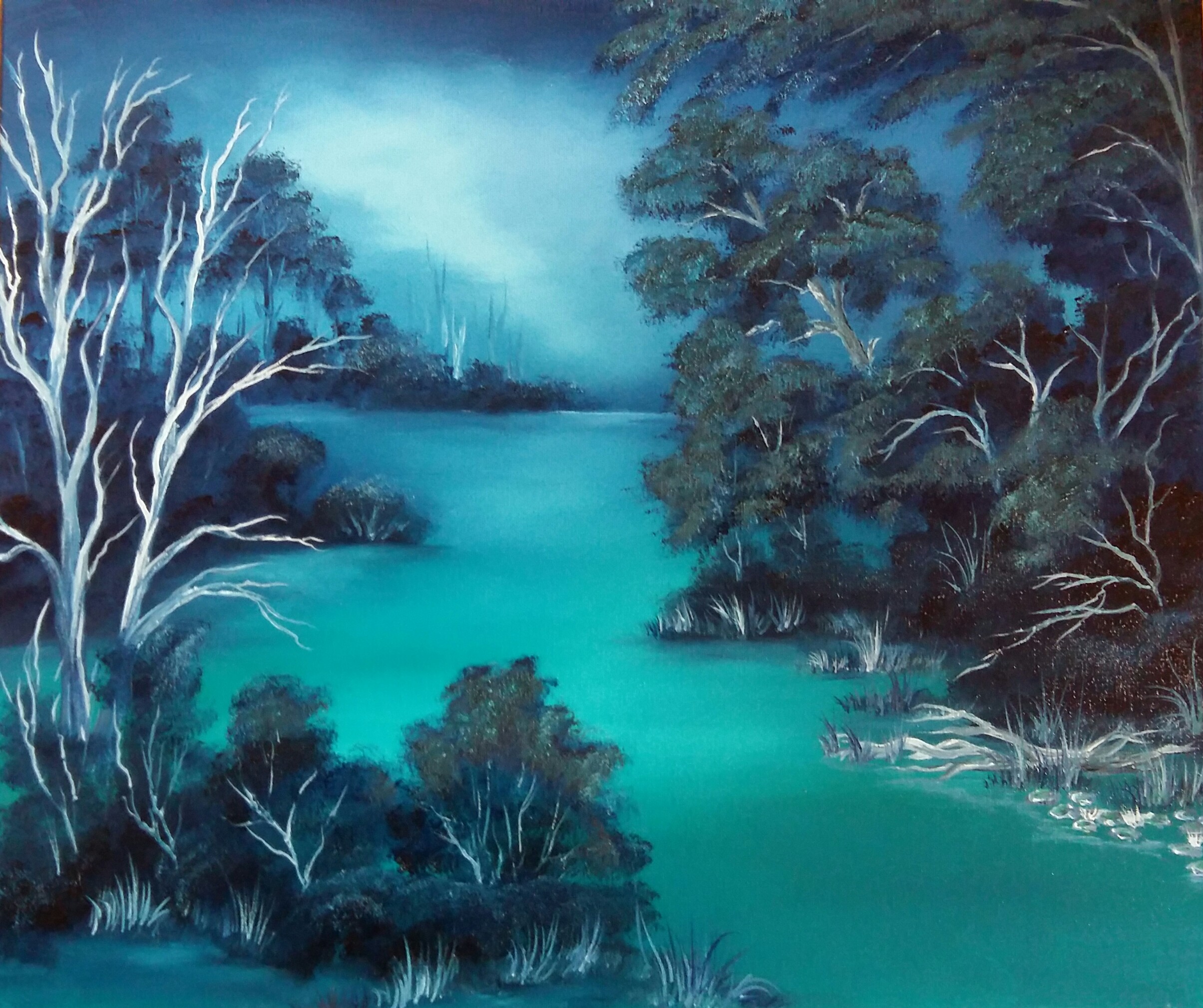 79 Wasserlandschaft türkis 50x60 cm Öl auf Leinwand mit Rahmen