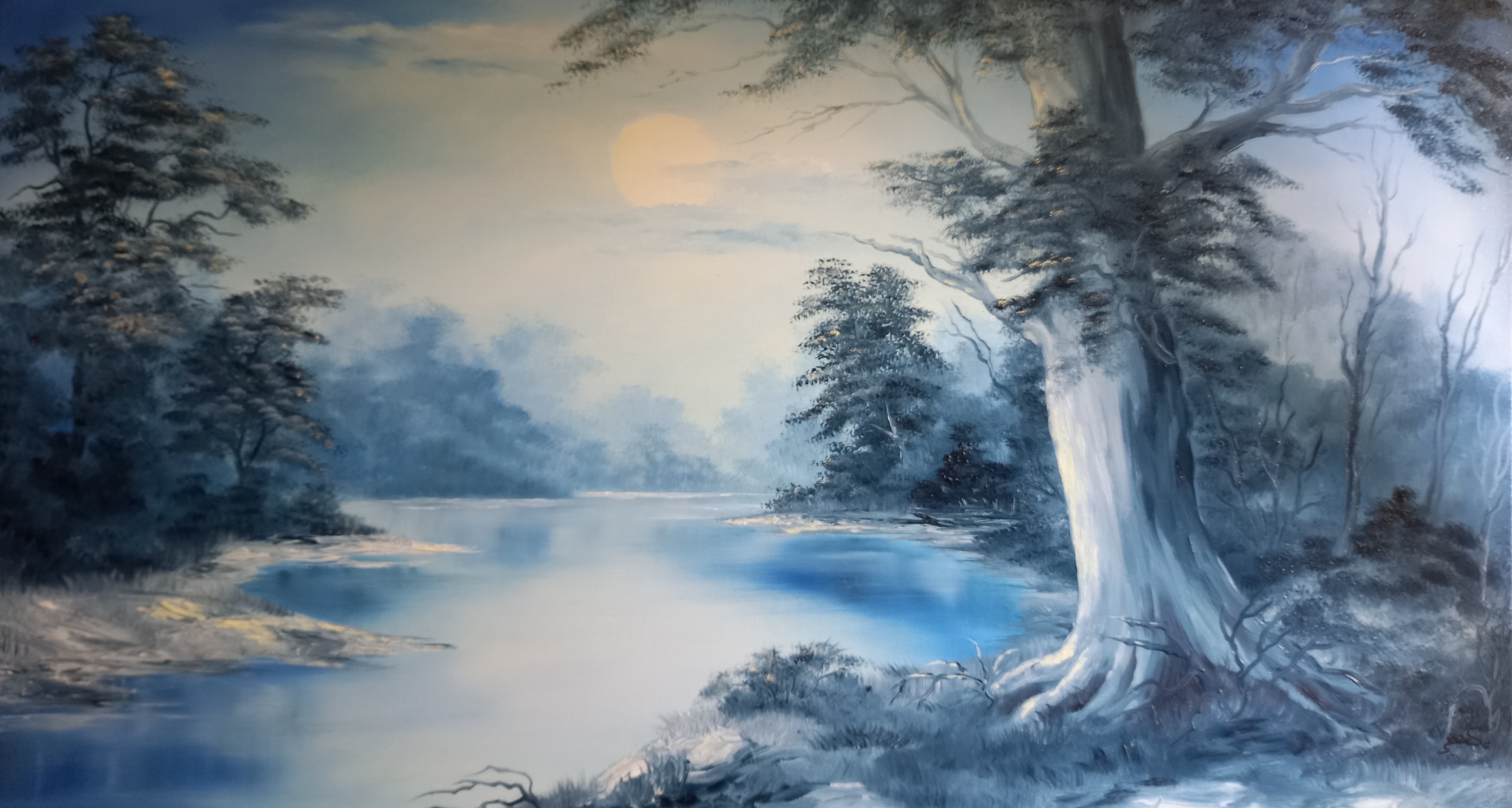 7G Mondnacht 50x90 cm Öl auf Leinwand mit Rahmen