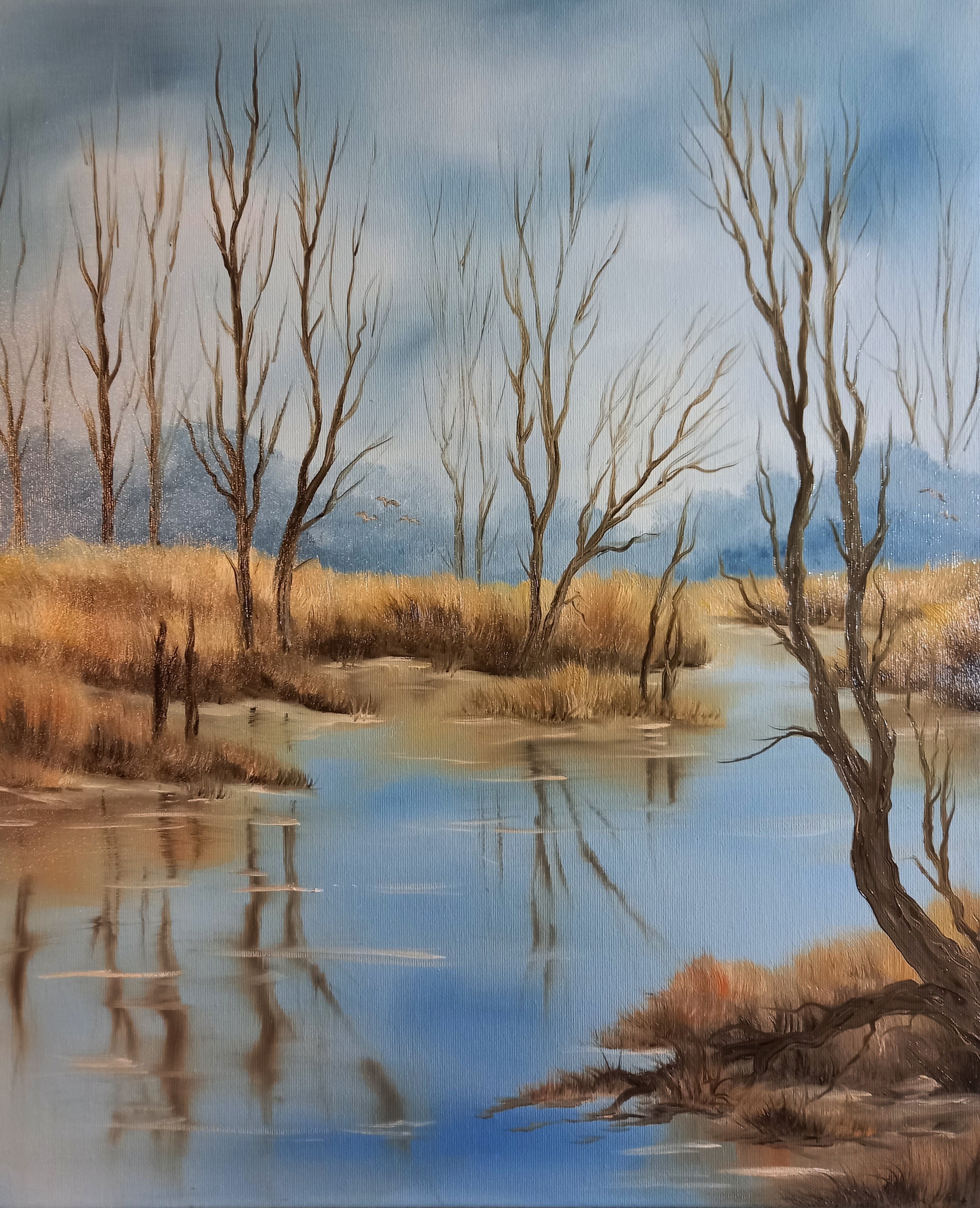 126 Schilflandschaft mit Baum 50x60 cm Öl auf Leinwand mit Rahmen