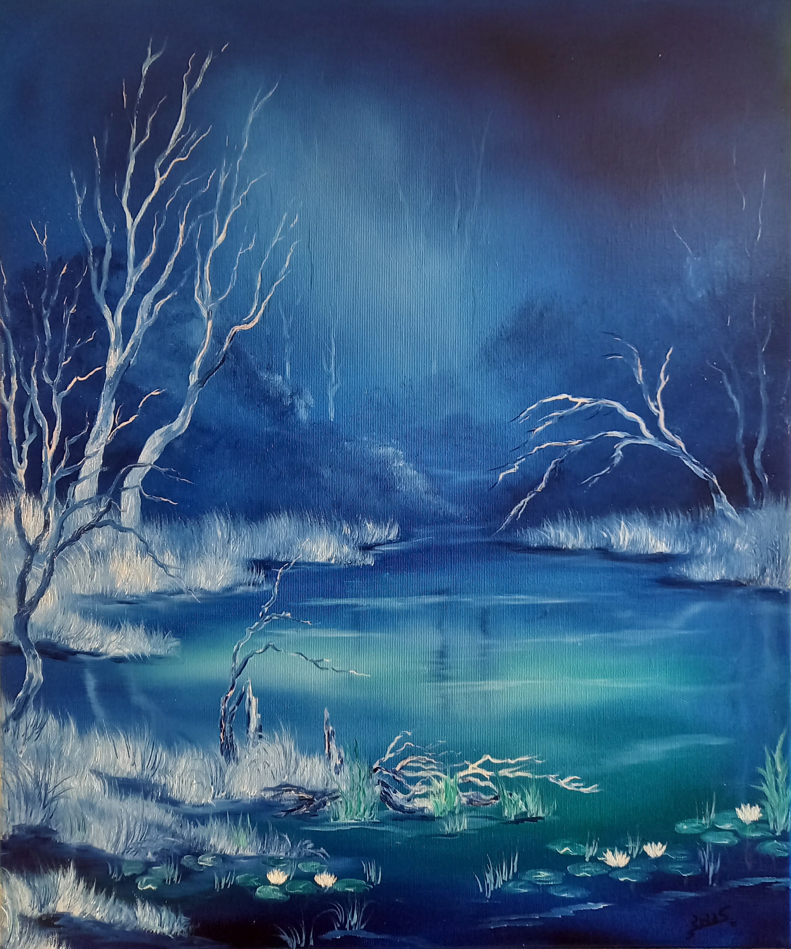 127 Phantasie-Landschaft in blau 50x60 cm Öl auf Leinwand