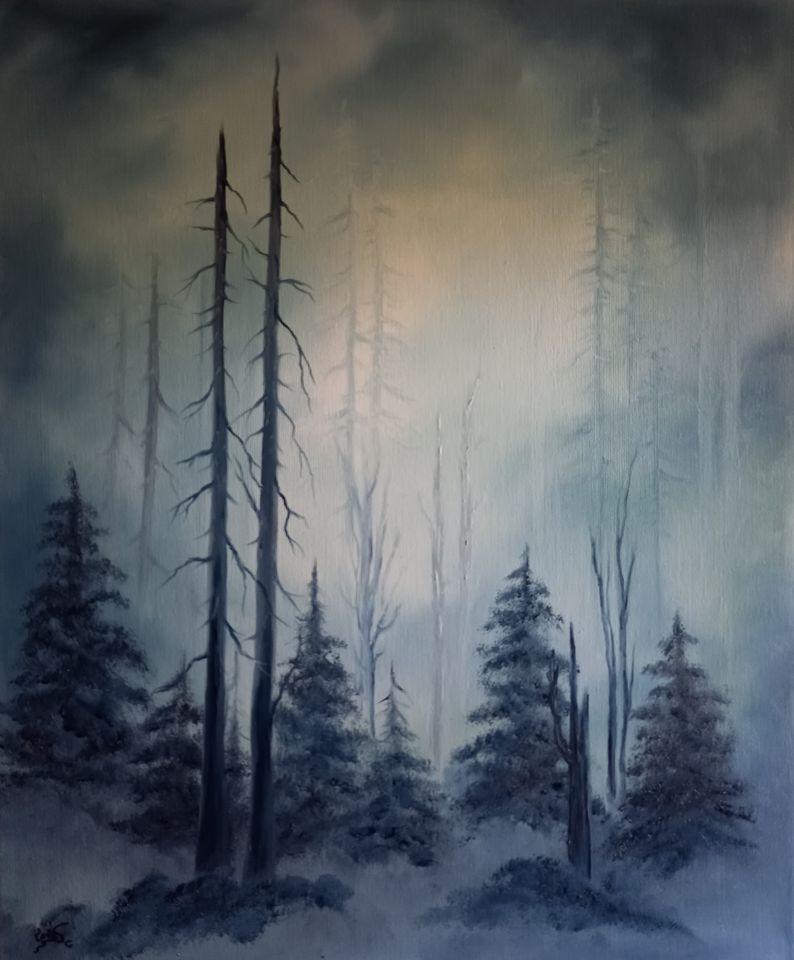 145 Nebelwald 50x60 cm Öl auf Leinwand mit Rahmen