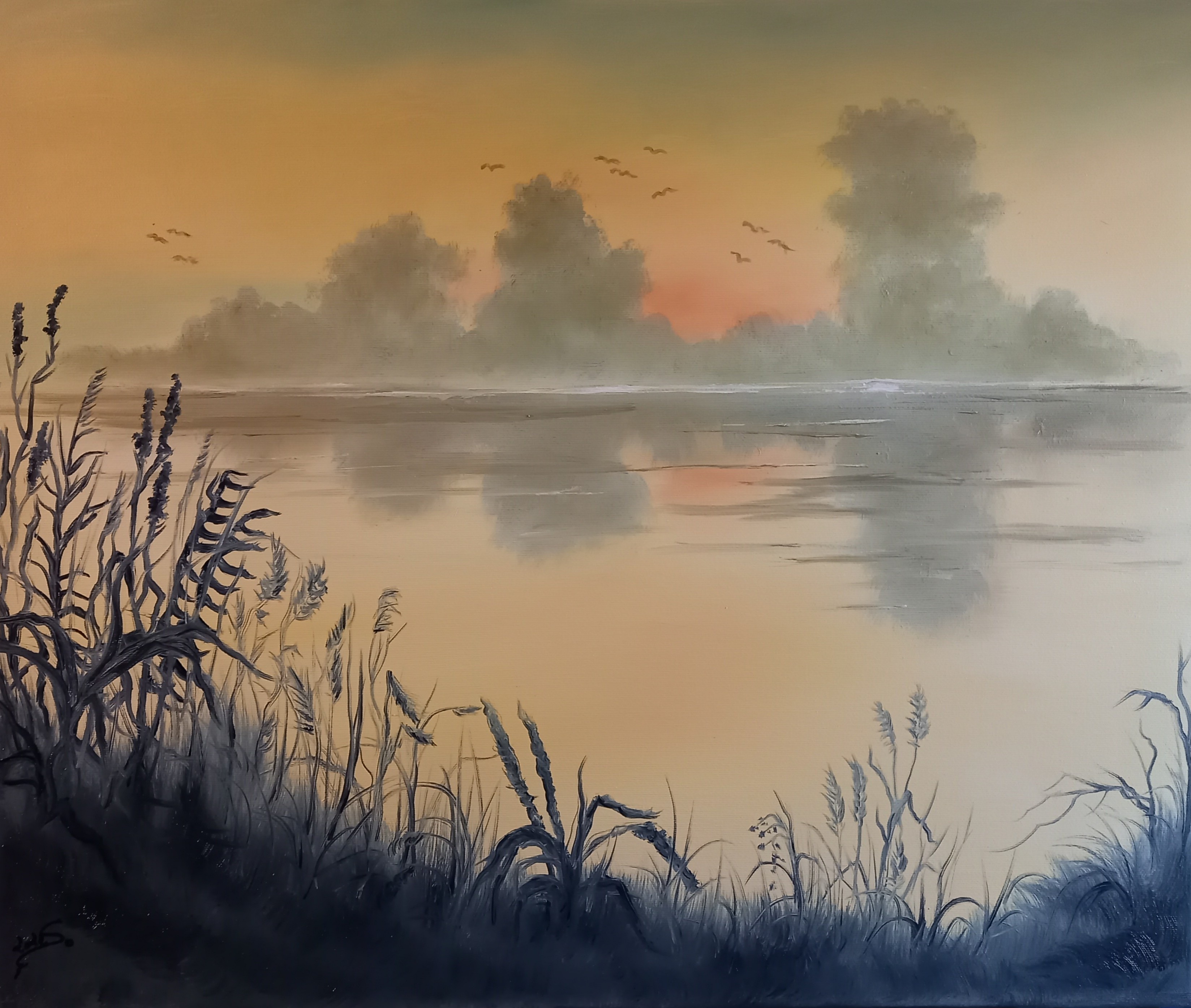 149 Blick durchs Schilf 50x60 cm Öl auf Leinwand