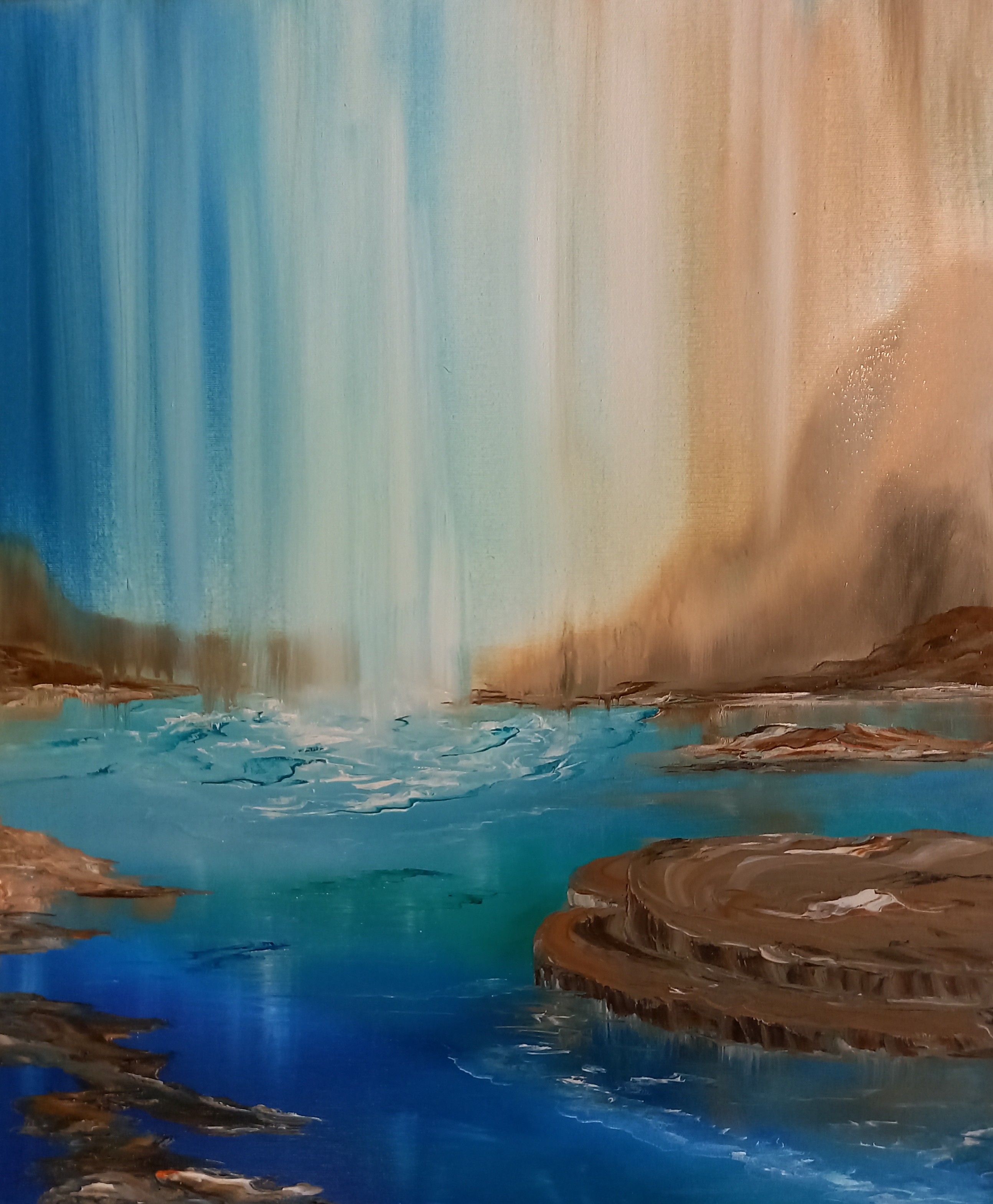 154 Am Wasserfall 2 50x60cm Öl auf Leinwand mit Rahmen