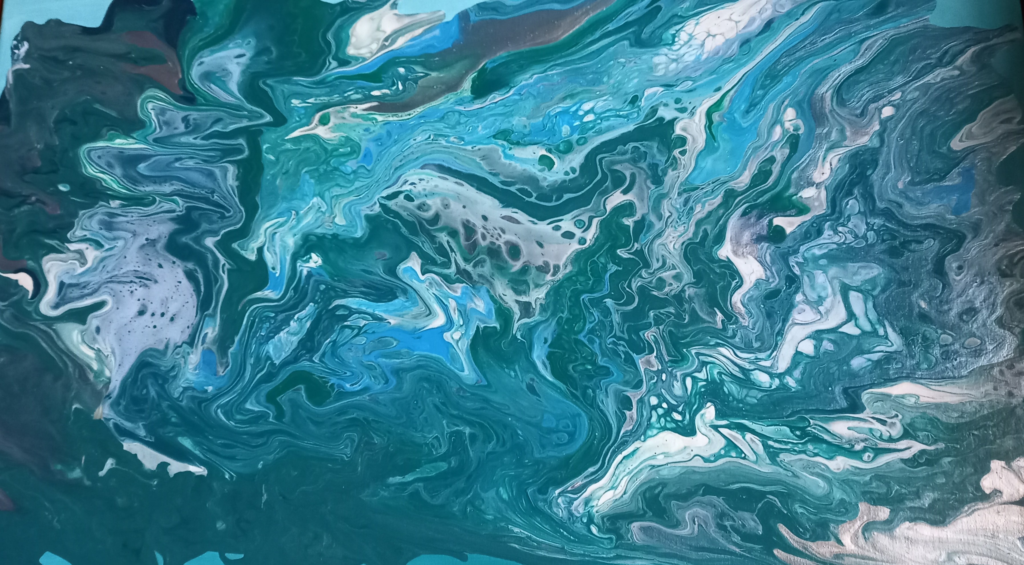 7E Pouring blau/grün/weiß 50x60 cm Acryl auf Leinwand