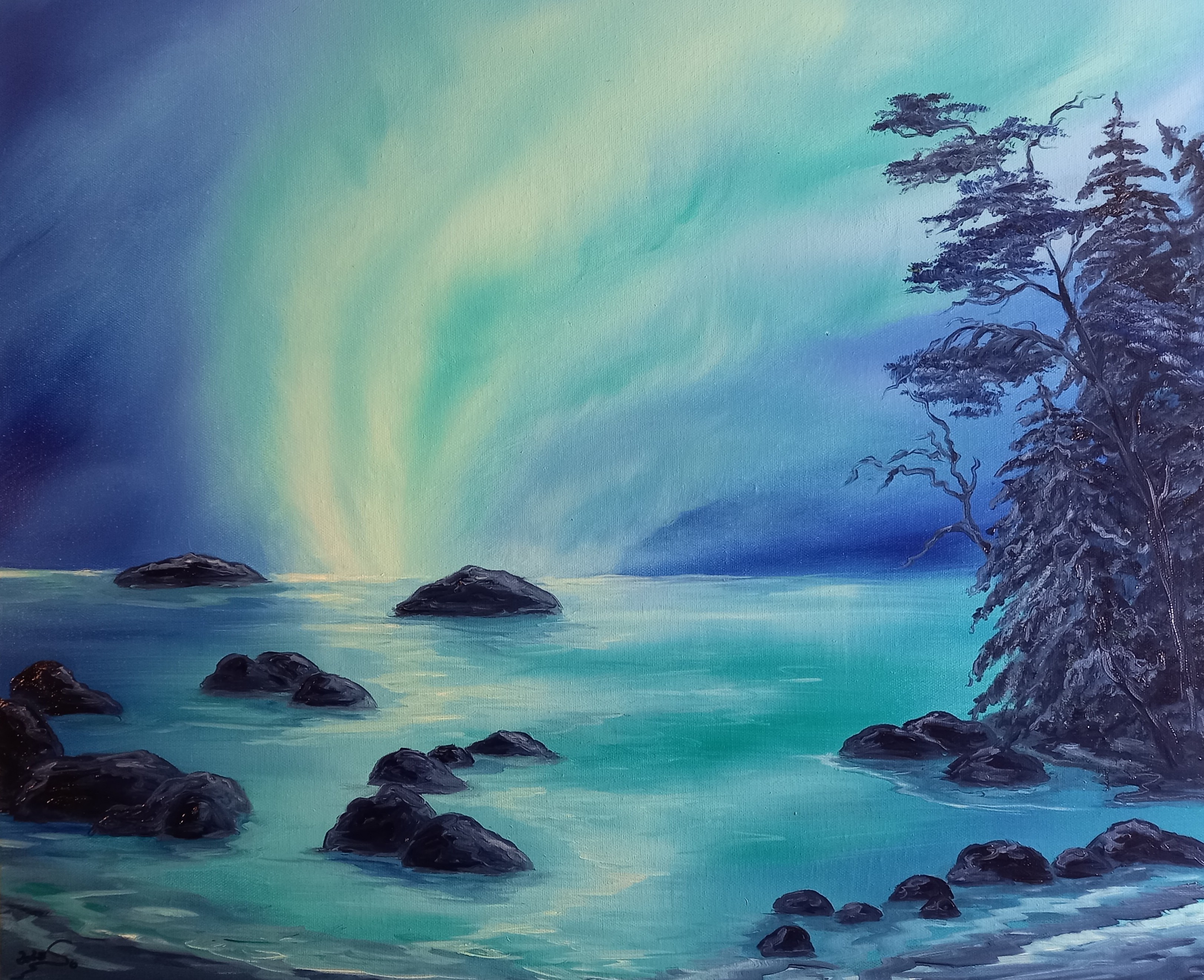 167 Nordlichter 50x60 cm Öl auf Leinwand mit Rahmen