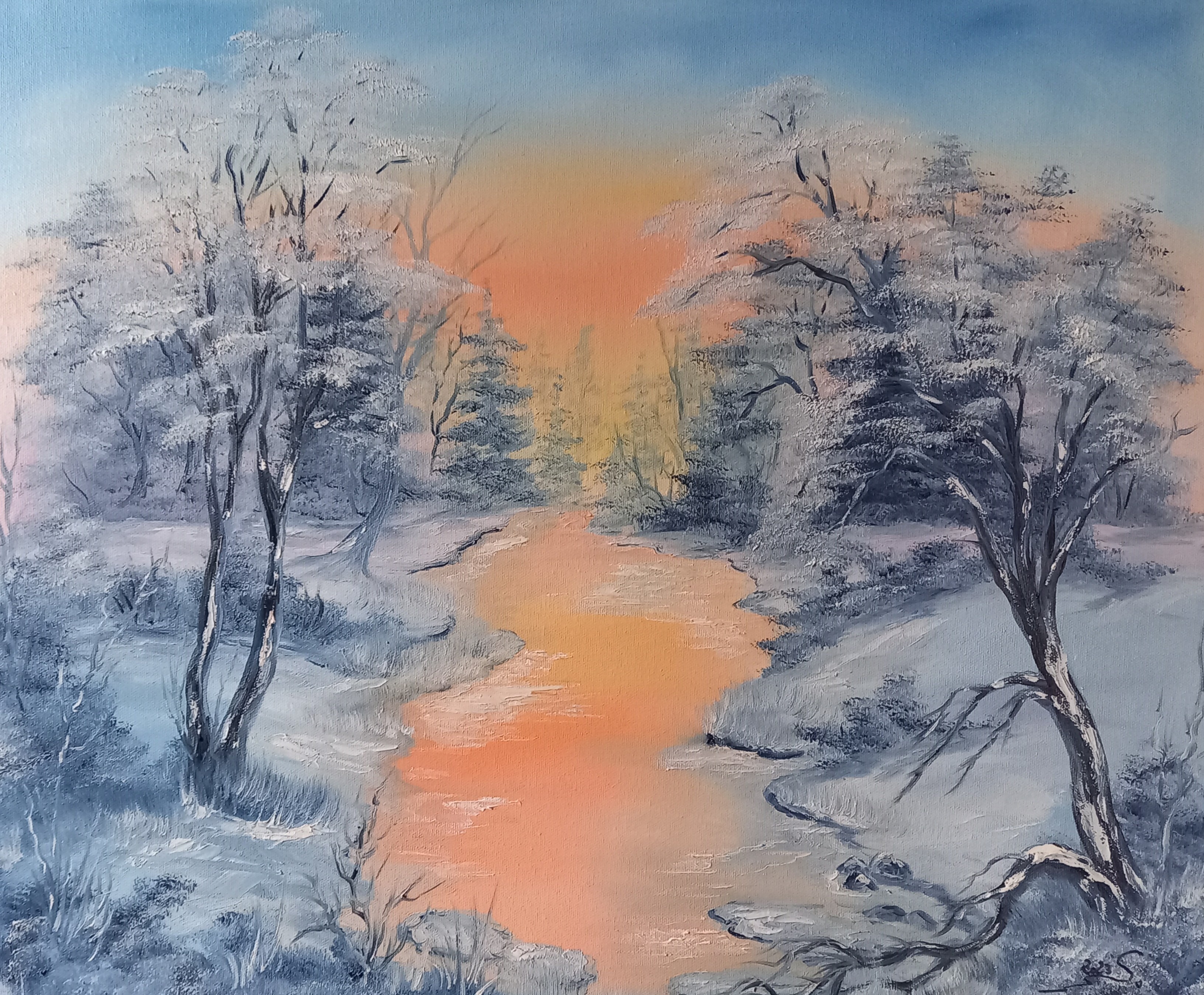 163 Wintersonne 50x60 cm Öl auf Leinwand
